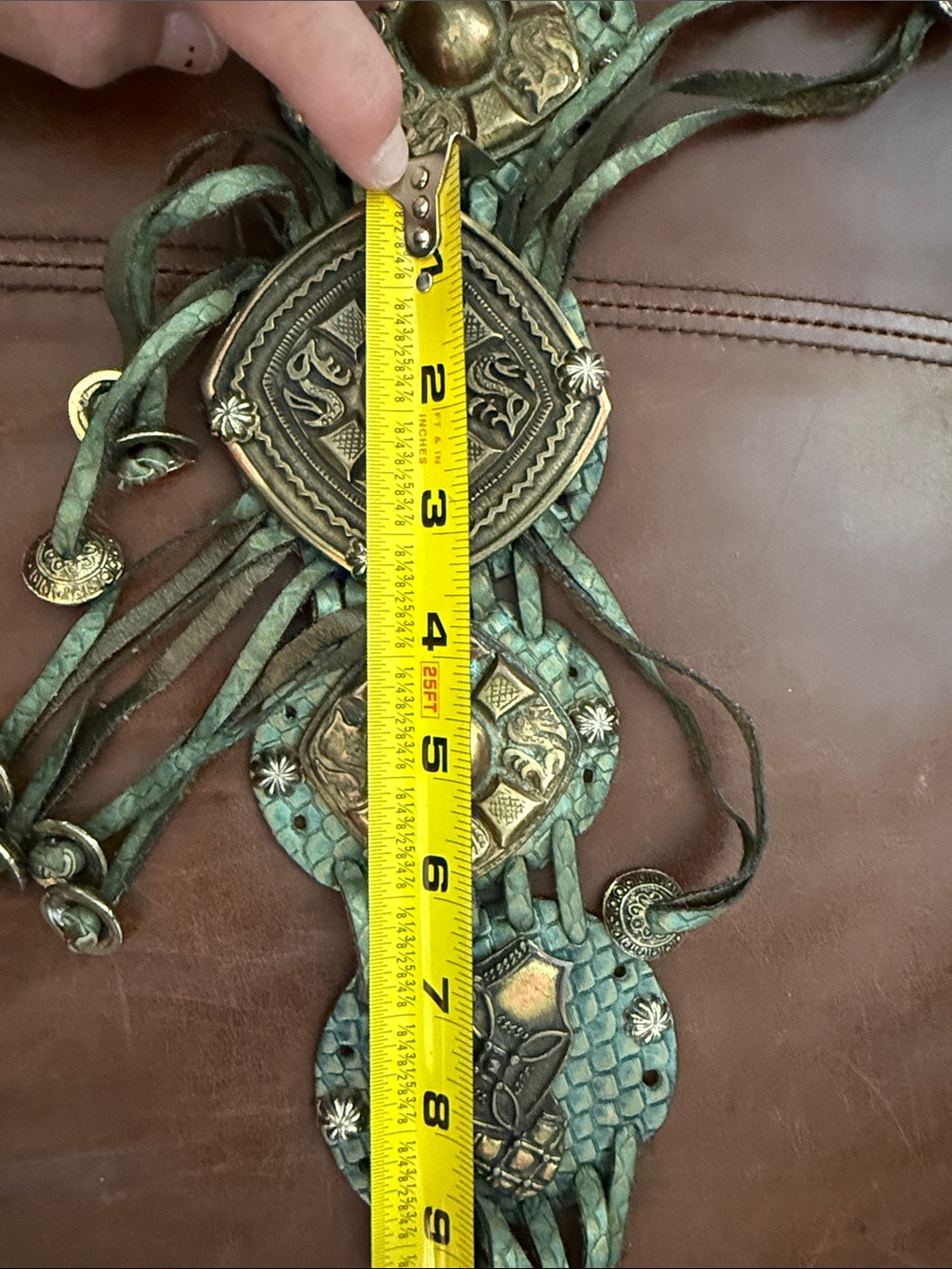 Vintage Leather Waist Belt with Solid medallions. OS - Picture 10 of 13